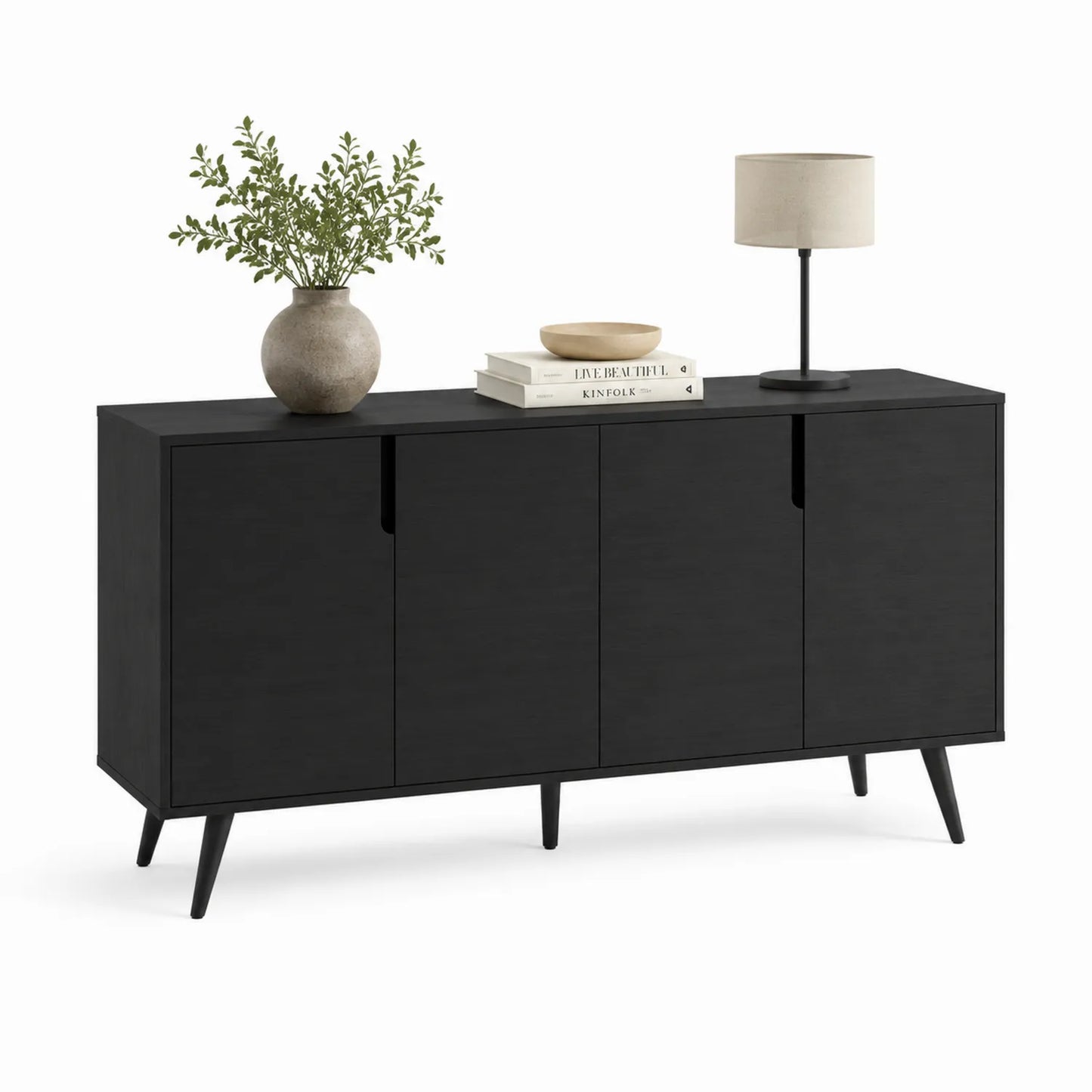 Schwarzes Holz-Sideboard mit vier Türen 160x40x80 cm