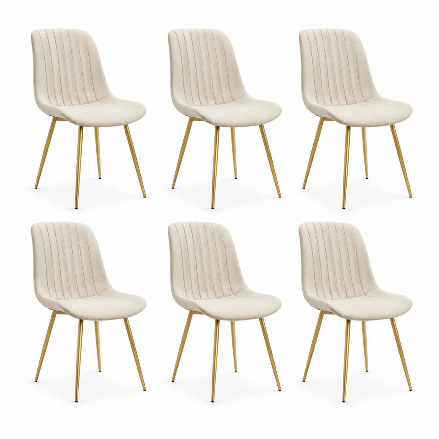6er Set Esszimmerstühle, Velours, Metallbeine, Beige/Gold
