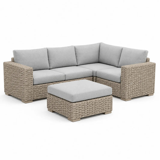 Outdoor Ecksofa Set Polyrattan 3-teilig Grau Polyester