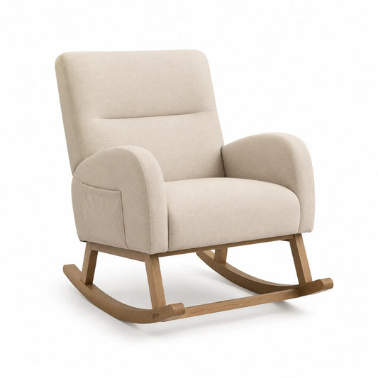 Schaukelsessel aus Leinen Beige mit Eichenholzrahmen 95cm x 80cm x 90cm