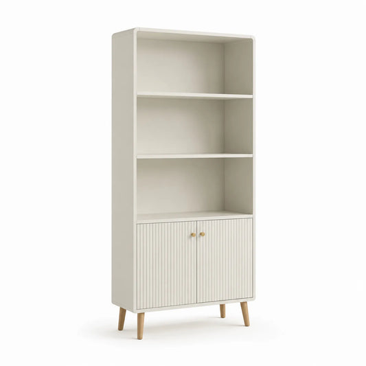 Bücherregal mit Türen Holzfurnier Weiß 180cm