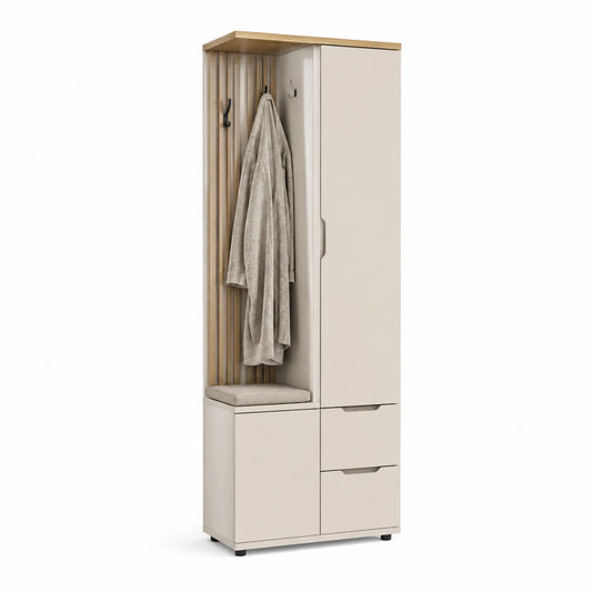 Garderobenschrank mit MDF, Sitzbank und Haken Beige