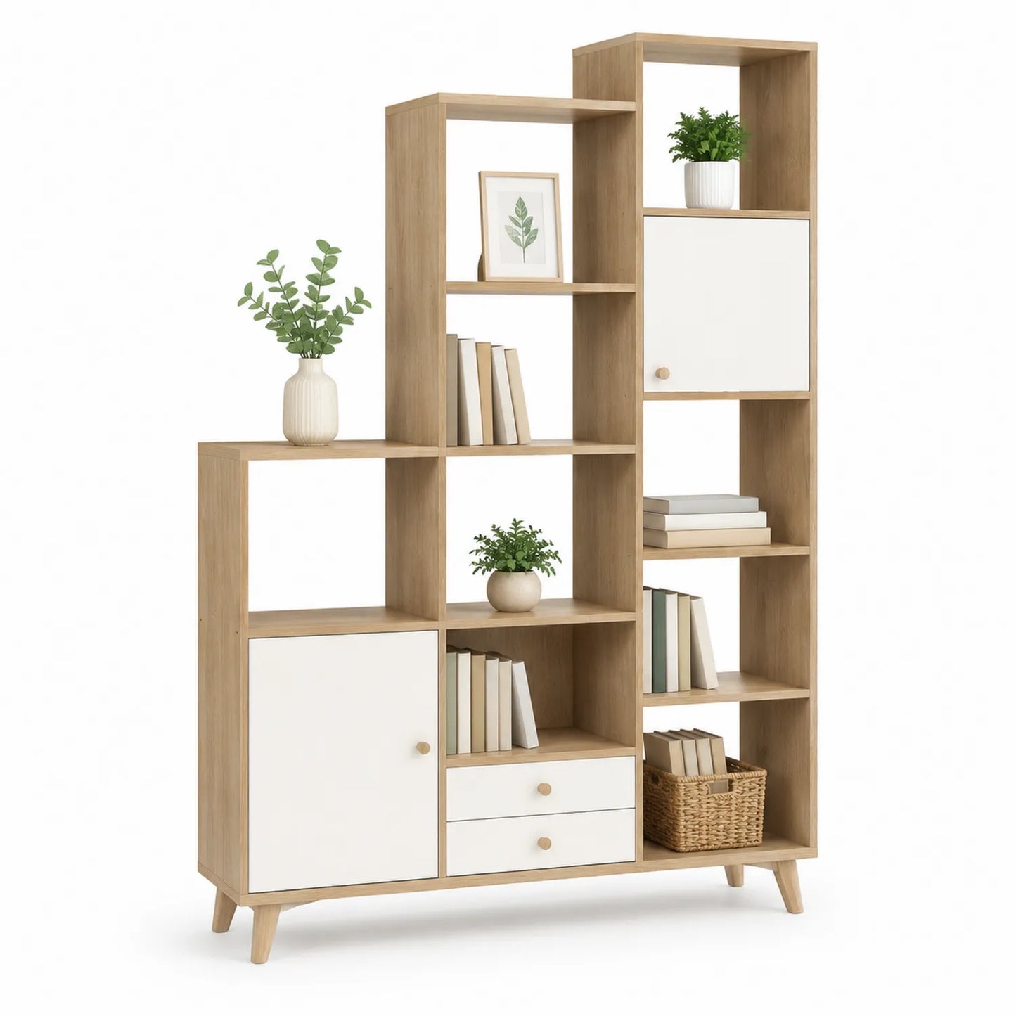 Bücherregal MDF mit Türen und Schubladen 120x30x180cm