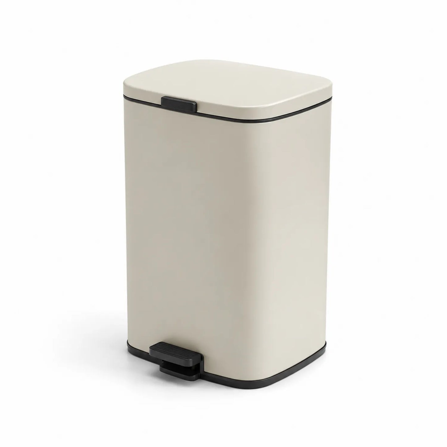 Rechteckiger Mülleimer aus Metall mit Pedal, Beige, 40L