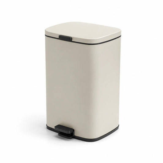Rechteckiger Mülleimer aus Metall mit Pedal, Beige, 40L