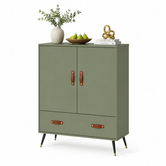 Metall Sideboard mit 2 Türen und 1 Schublade Olivgrün 80x35x120 cm