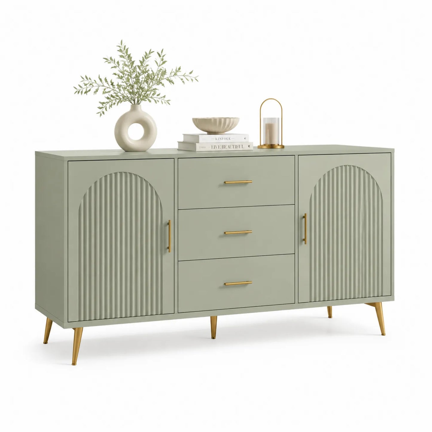 Sideboard mit 2 Türen und 3 Schubladen MDF Hellgrün 140x40x80 cm