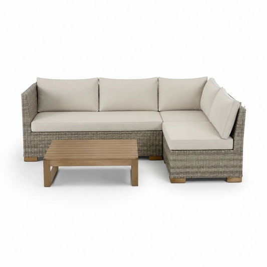 Outdoor Ecksofa-Set Rattan Hellgrau Akazienholz Tisch