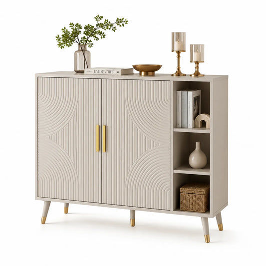 Sideboard aus MDF mit Türen und Regalfächern Beige/Gold
