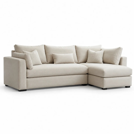 Ecksofa 3-Sitzer mit Ottomane Beige Stoff