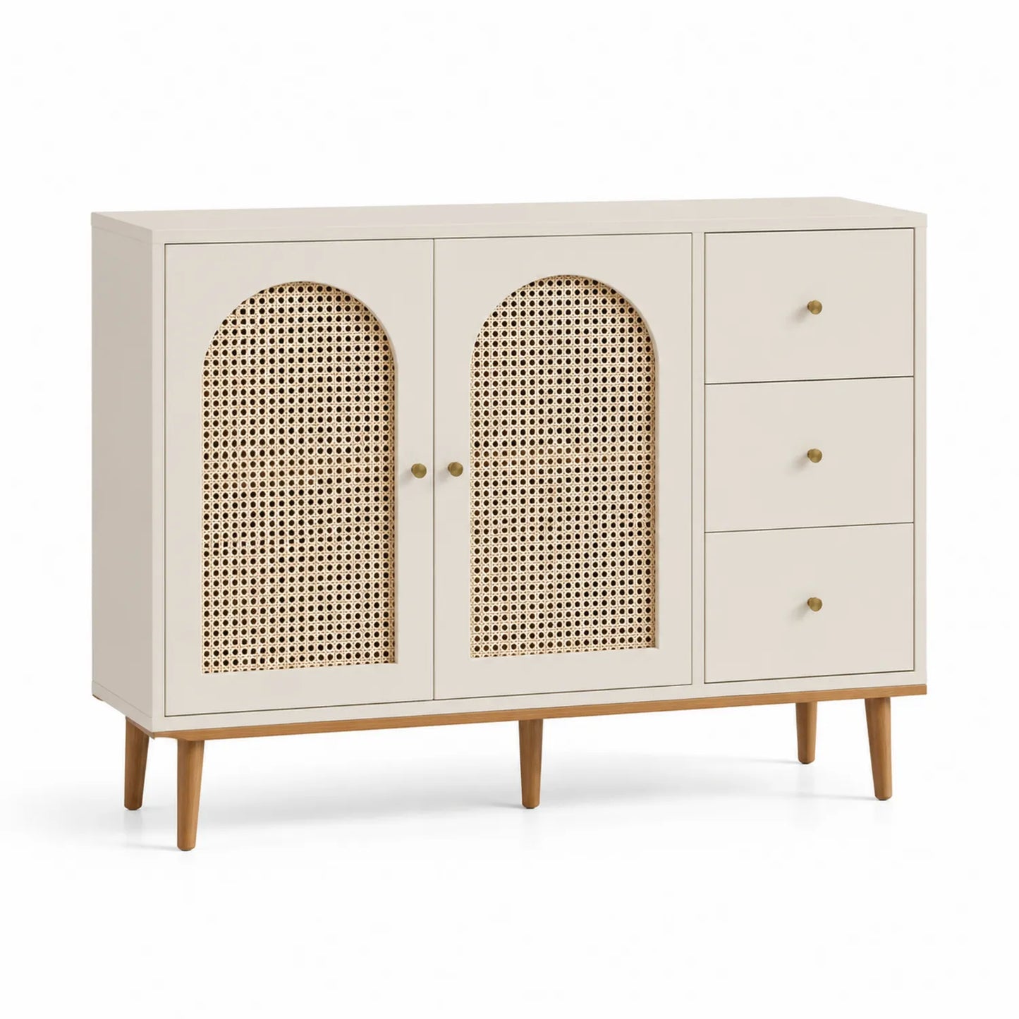 MDF Sideboard mit Rattantüren und Schubladen in Beige 80x120x35cm