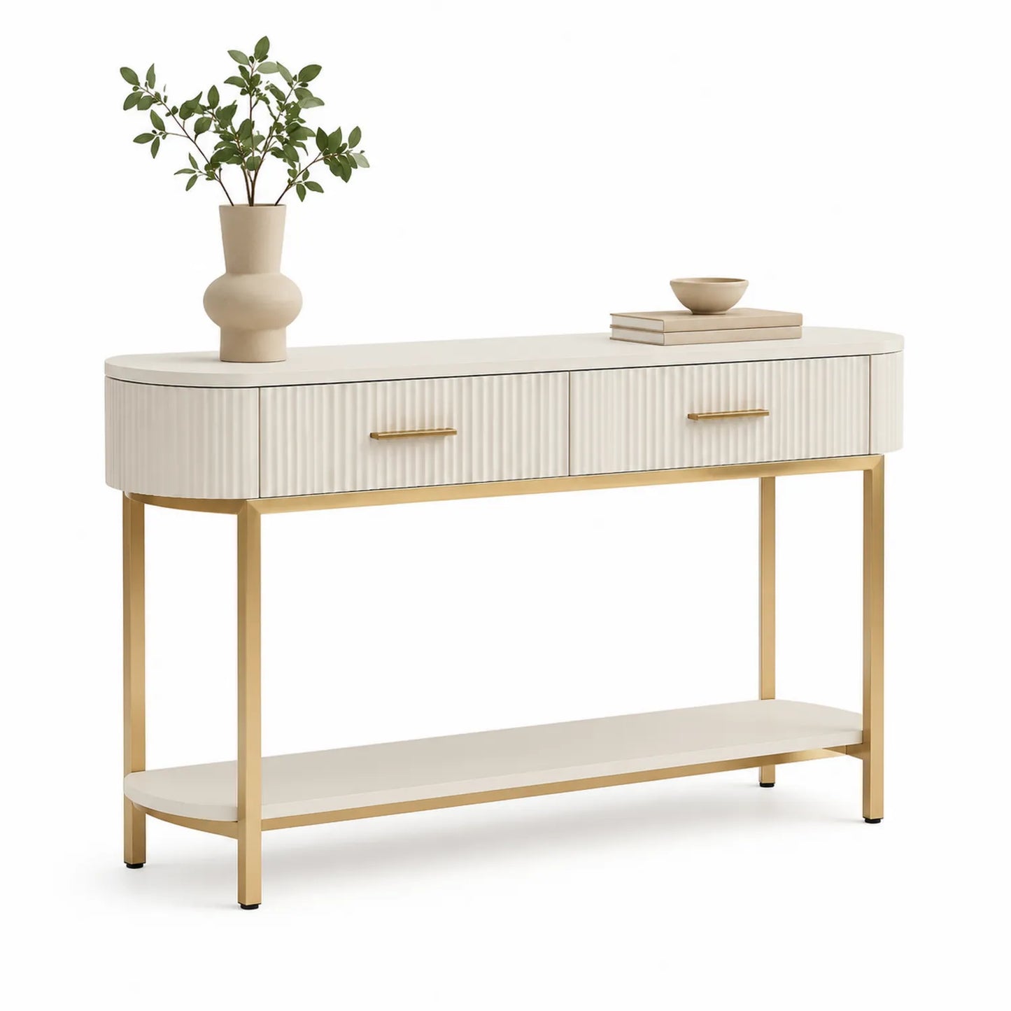 Beige/Gold Konsolentisch aus MDF und Metall mit Schubladen 120cm