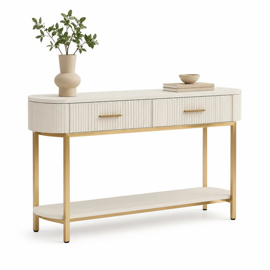 Beige/Gold Konsolentisch aus MDF und Metall mit Schubladen 120cm