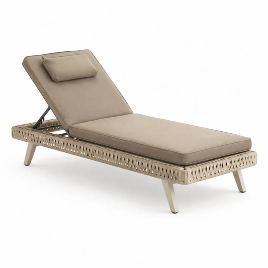 Gartenliege mit Aluminiumrahmen, Polyethylengeflecht und Polyesterkissen Beige