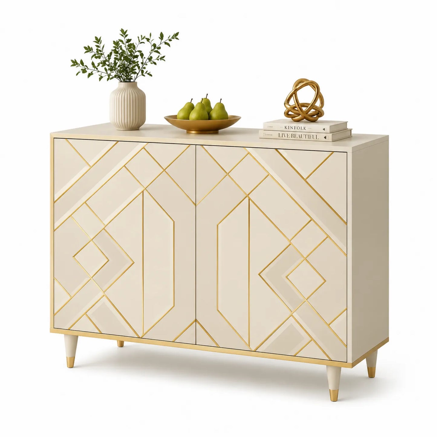 Sideboard Holz Cremeweiß mit Golddetails 100cm