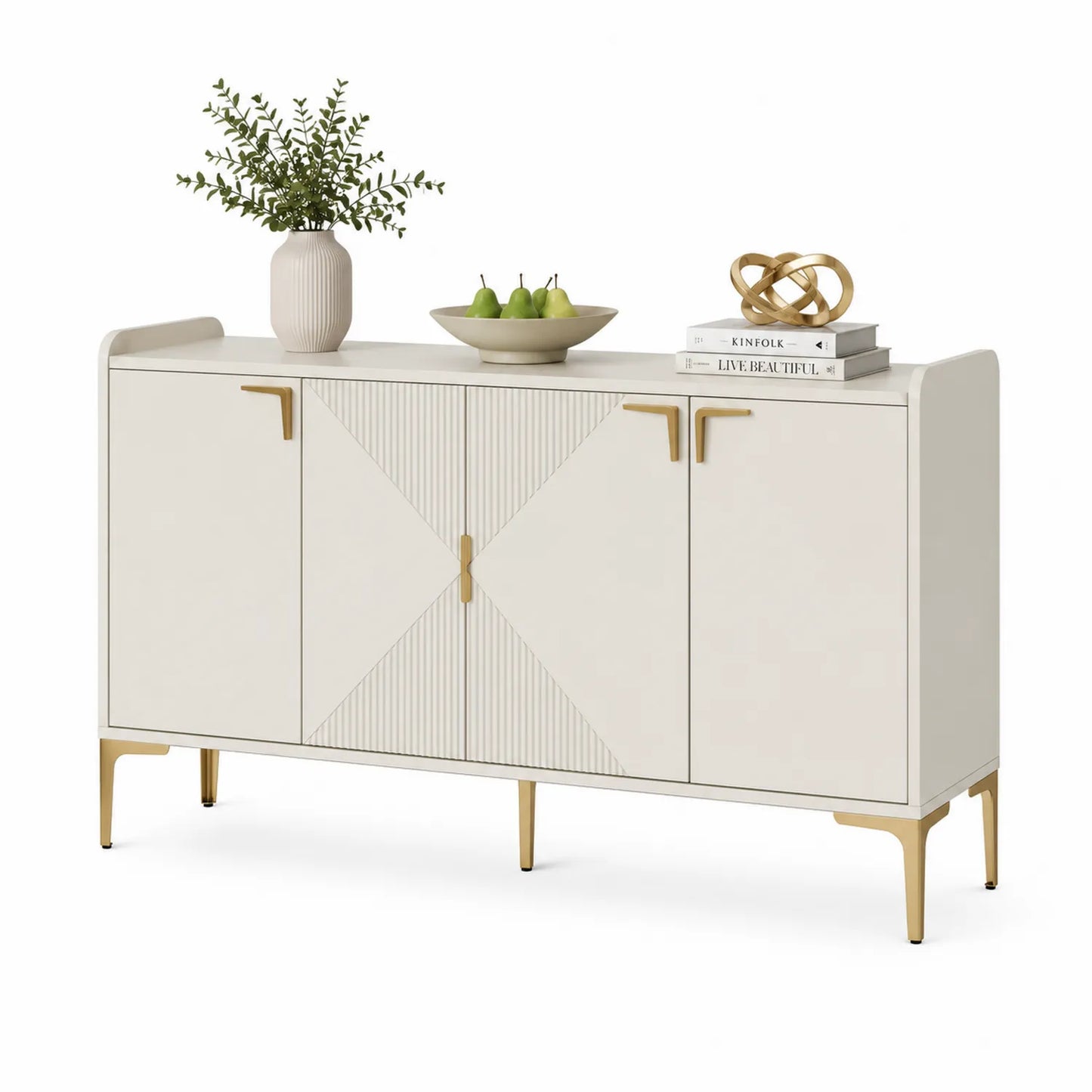 Sideboard Holz Weiß/Gold mit Metallbeinen