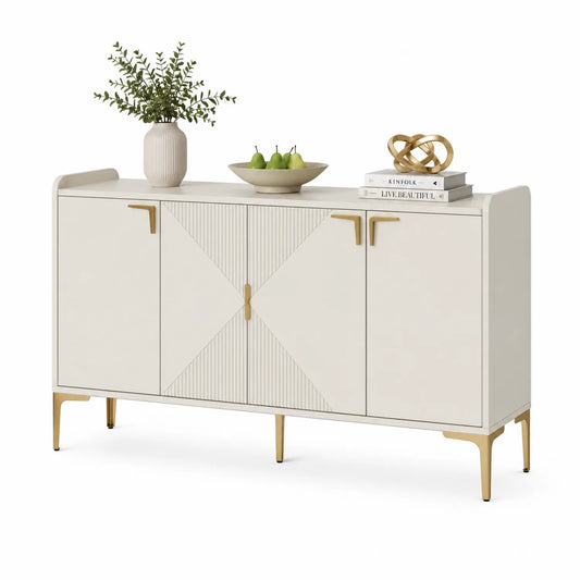 Sideboard Holz Weiß/Gold mit Metallbeinen