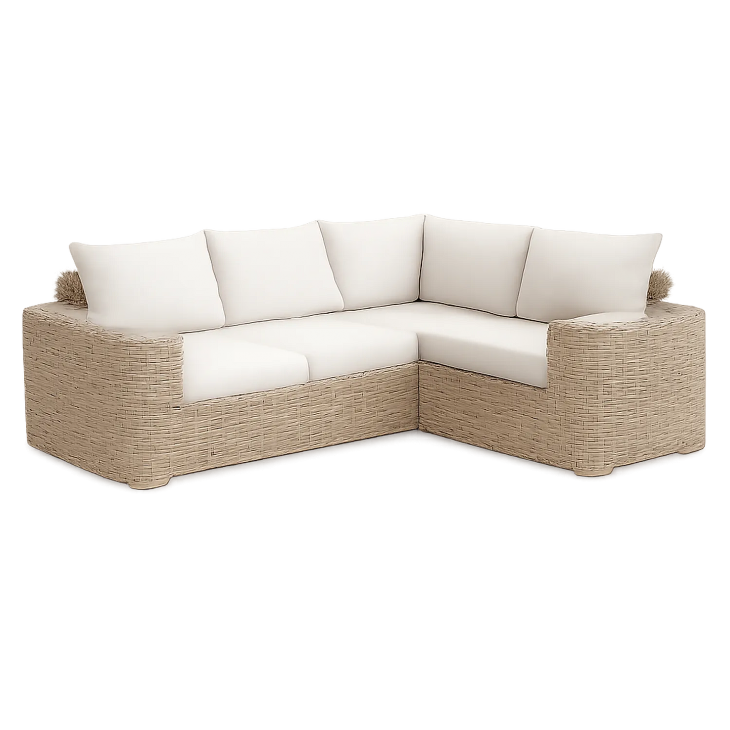 Rattan Ecksofa mit weißen Kissen 240cm