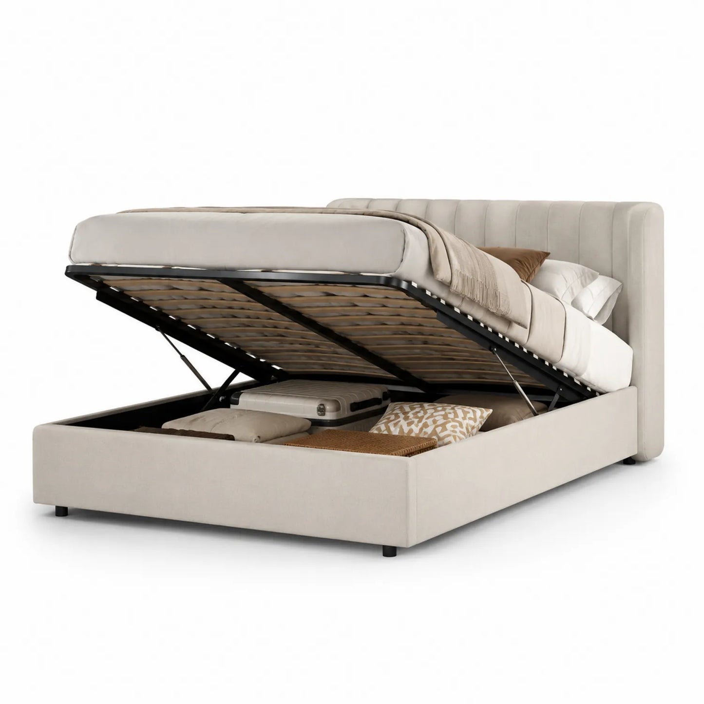 Polsterbett mit Stauraum 200x160 cm Leinen Beige