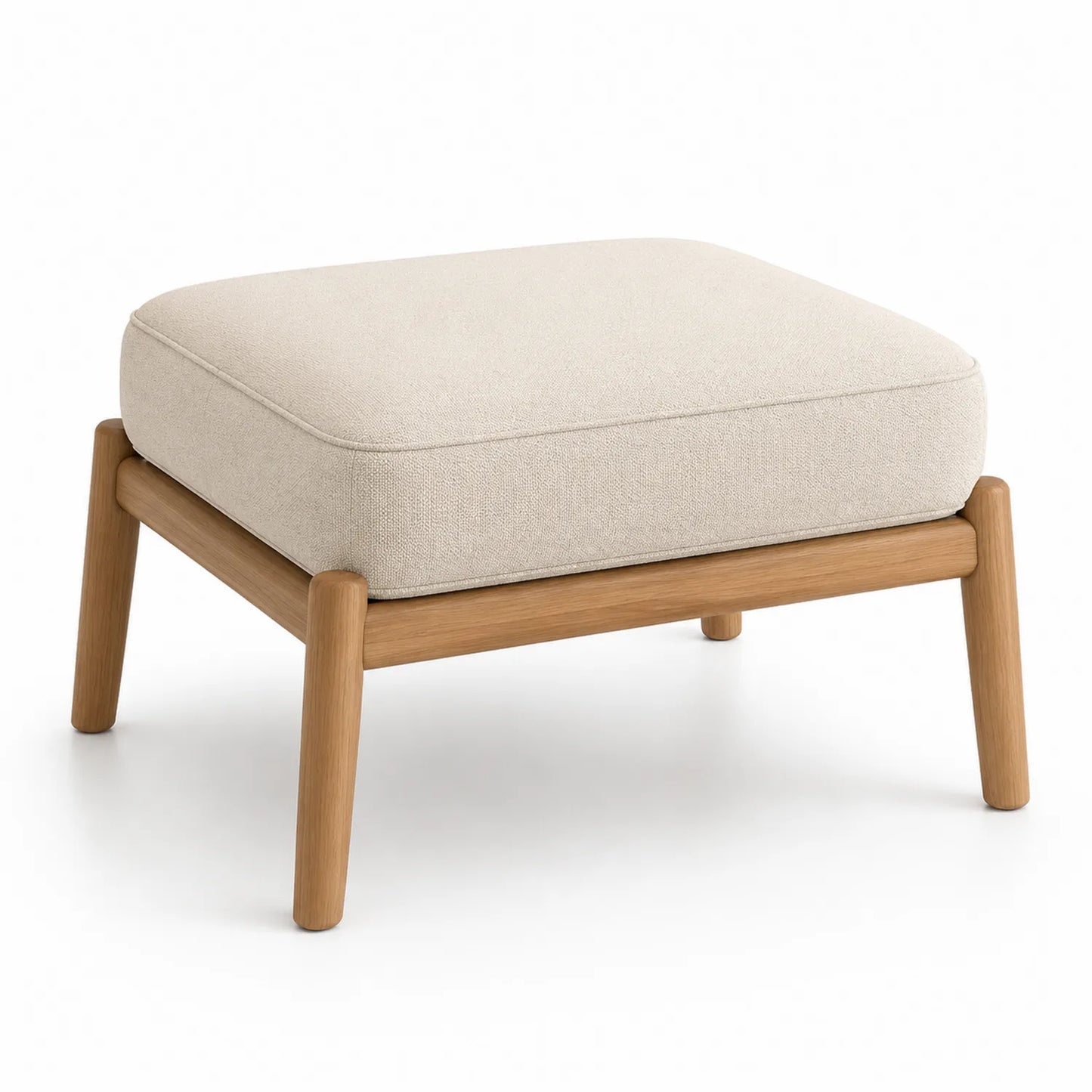 Holzhocker mit Stoffbezug aus Baumwollmischgewebe in Beige
