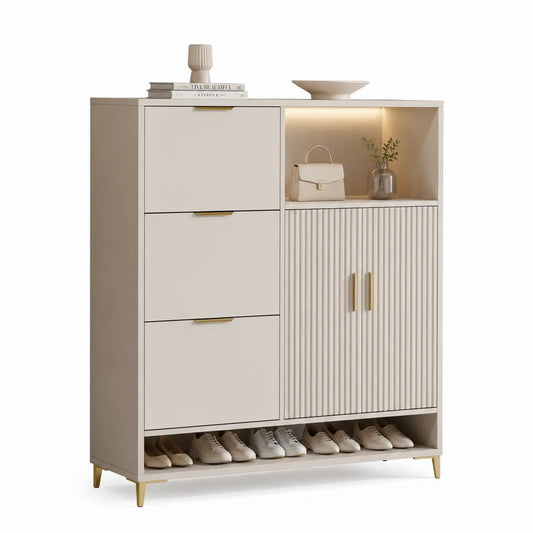 Schuhschrank mit Regalfächern Holz Beige 120x90x30 cm