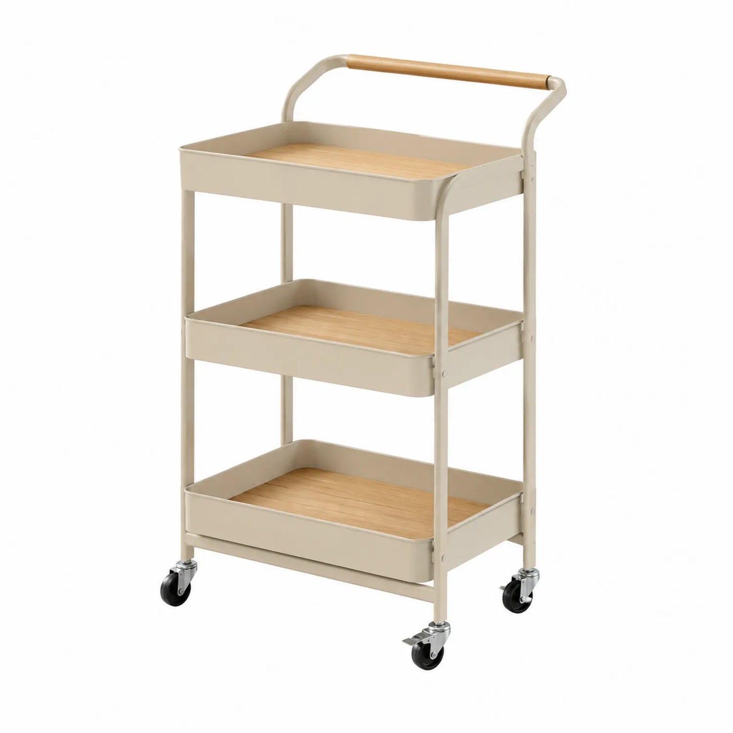 Metall- und Holzservierwagen mit Rollen, Beige
