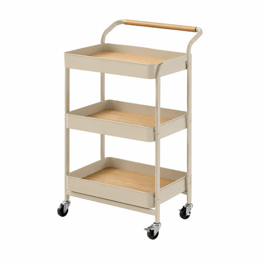 Metall- und Holzservierwagen mit Rollen, Beige