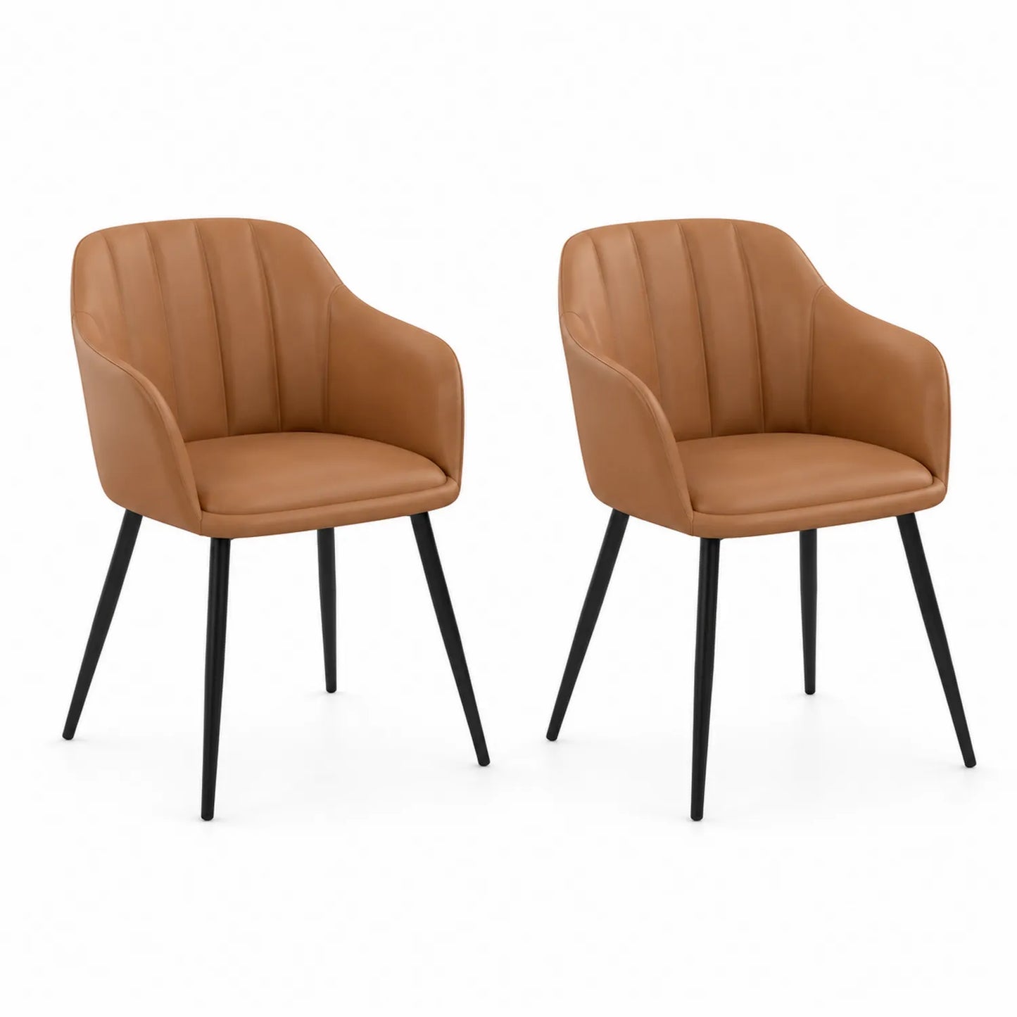 2er Set Stühle mit Armlehnen Kunstleder Cognac Metallbeine
