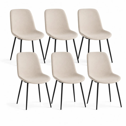 6er Set Esszimmerstühle Stoff Beige mit Metallbeinen