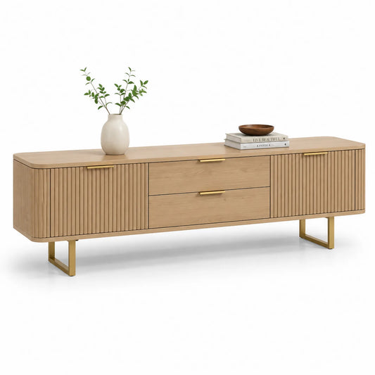 Holz TV-Schrank mit Eichenfurnier und goldfarbenen Details 180 cm