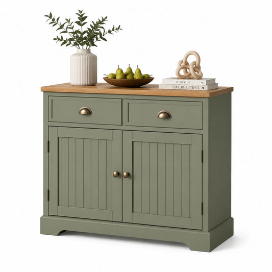 Holz Sideboard mit 2 Türen und 2 Schubladen, Eiche und MDF, Grün