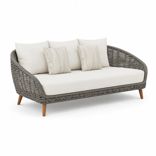 Polyrattan Sofa mit Kissen Hellgrau und Creme