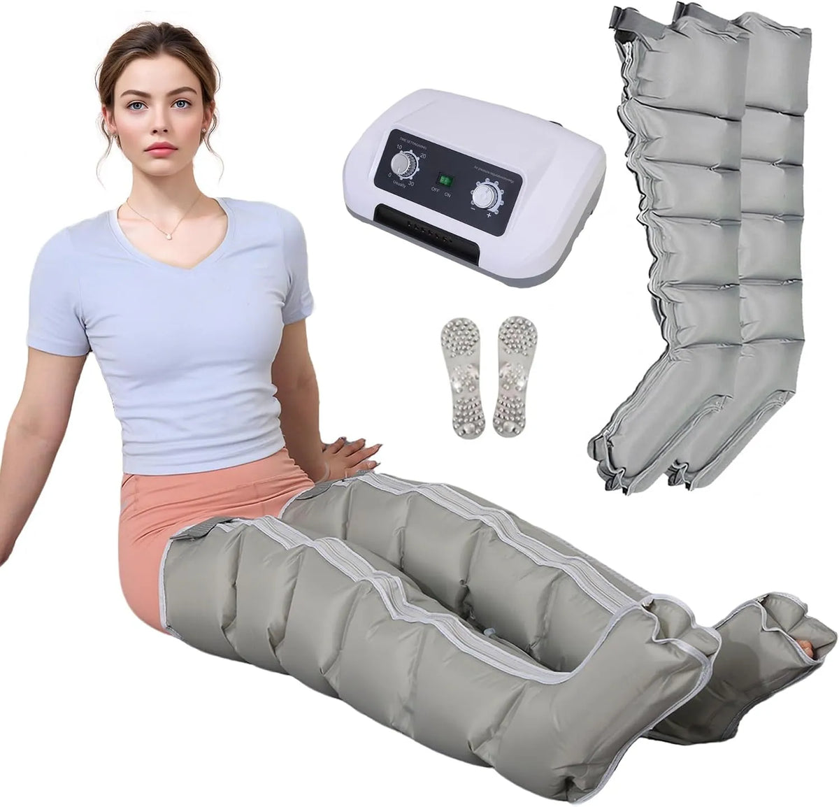 Lymphdrainage Gerät, Beinmassagegerät, Grau, für Zuhause mit 6-Kammer，Grau 2 Beine M