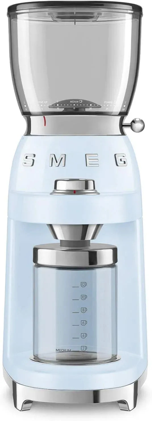 Smeg CGF01PBEU Kaffeebohnenbehälter, Kaffeemühle, Kaffeebohnenmühle, 150 W, 350 g, Edelstahl, Blau, aluminium