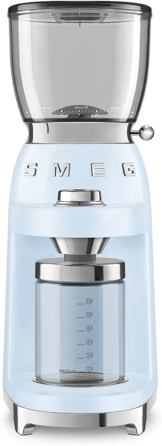 Smeg CGF01PBEU Kaffeebohnenbehälter, Kaffeemühle, Kaffeebohnenmühle, 150 W, 350 g, Edelstahl, Blau, aluminium
