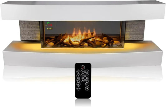 Elektrokamin, Elektroherd, Kaminofen, Heizung, elektrischer Kamin, 2000 W, freistehend, Timer, Wärmefunktion, Weiß