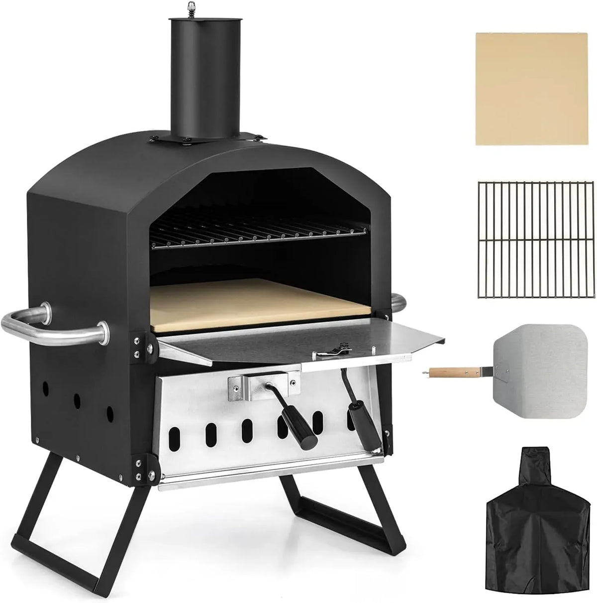 Elektrischer Pizzaofen, KOMFOTTEU, tragbar, Outdoor, IP65, Grill, Edelstahl, Pizza Offen Outdoor, Tragbarer Holzofen aus Edelstahl