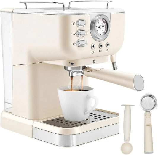 Espressomaschine, 1,5 L, 1050 W, Kompakte, großer Wassertank, Weiß