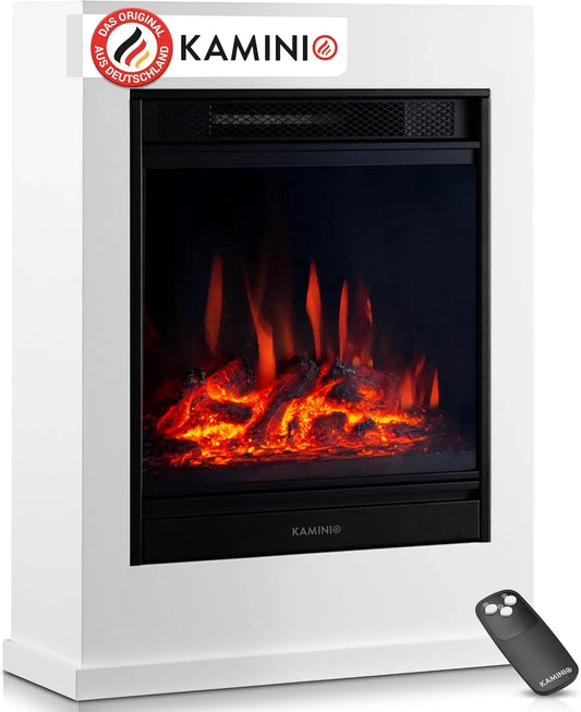 3D-Flammeneffekt Elektrokamin, Standkamin, Heizung, elektrischer Kamin, 3D-Optik, Wärmefunktion, Weiß, KAMINIO