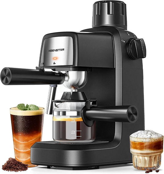 Milchaufschäumer 4-Tassen-Kaffeemaschine, 800 W, Milchschäumer, für Cappuccino oder Latte, kompakte 800 Watt Maschine mit Vorwärmfunktion, KEENSTAR