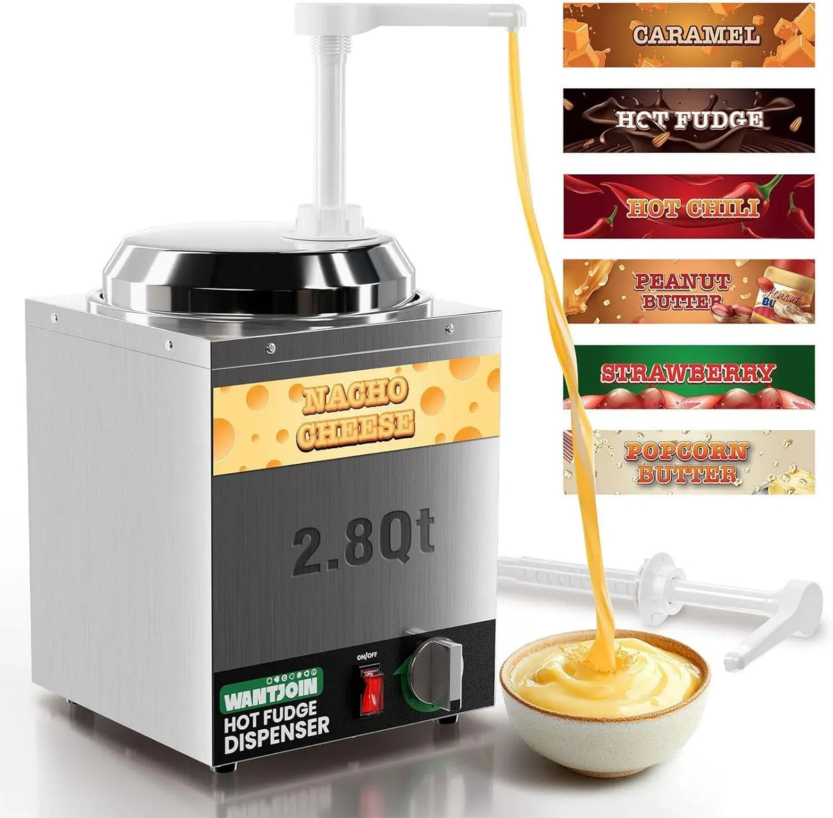 5-stufiger Nacho-Käsespender, Käsewärmer, Pumpe, 2.5 L, 2 Temperaturzonen, Edelstahl, Wärmefunktion, für Schokoladensirup