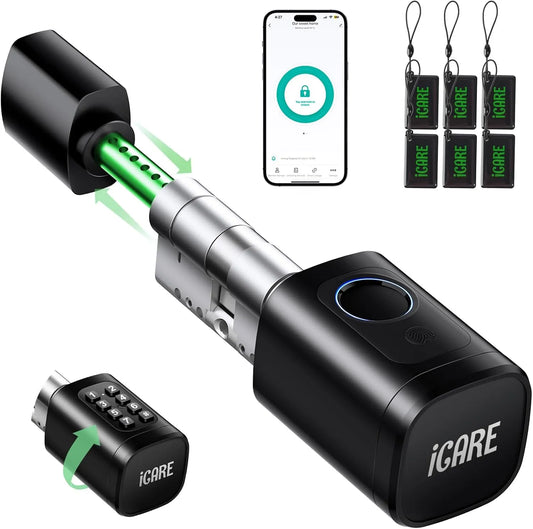 60-90mm Elektronisches Türschloss, Türschloss Fingerabdruck, 30/30, 45/45, Elektronischer Schließzylinder, Smart Lock für die Haustür mit RFID, App