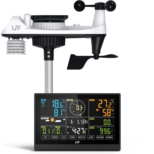WLAN 7 7-In-1 Wetterstation, Außensensor, Regenmesser, Windmesser, Funkwetterstation, 4 Stufen, LFF WLAN, 7,5 Zoll