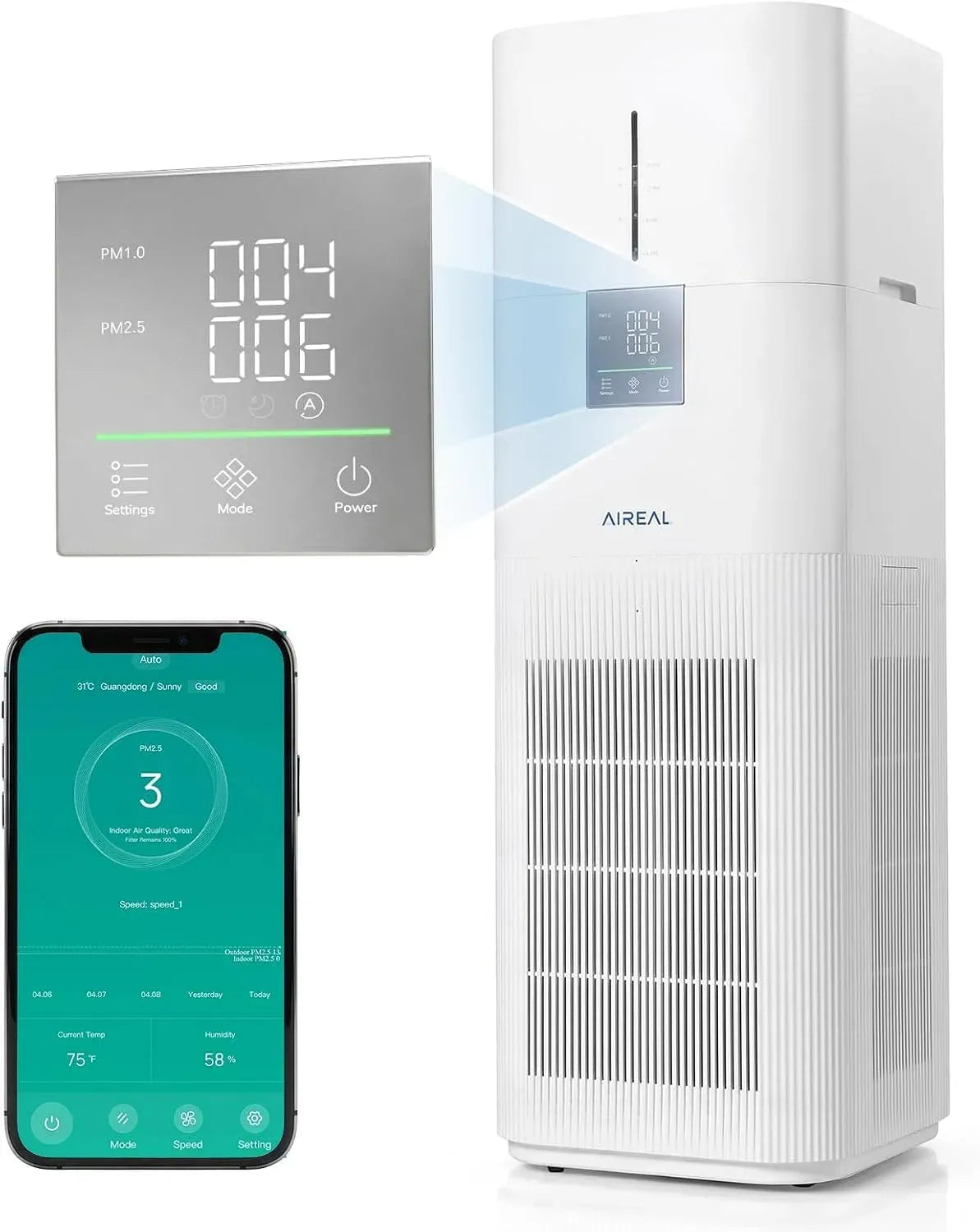 Luftreiniger, 7 L, AIREAL 2-in-1 H13, Luftreinigungsgerät, 2-in-1 Luftreiniger & Verdunstungsbefeuchter 7L H13 HEPA AEH800