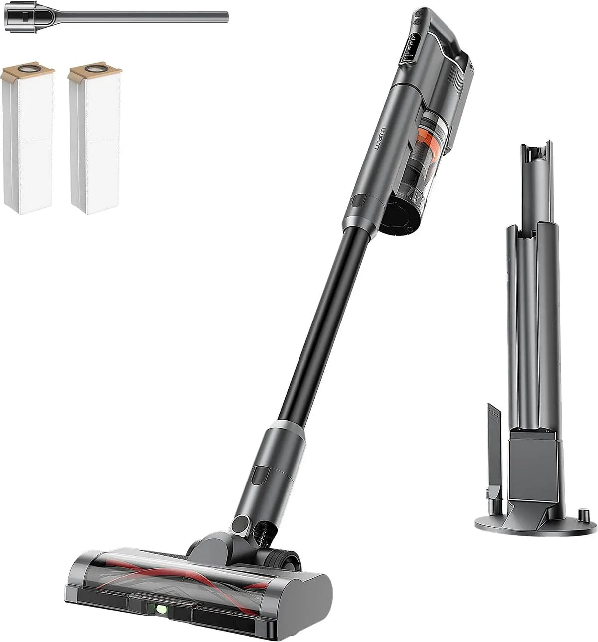 Staubsauger, 0,4 L, uwant V500 40Min, V‑förmige Anti‑Tangle‑Gummibürste & LED‑Staubdetektion, 25000Pa /, 0,4L Staubbehälter & 2,5L Staubbeutel