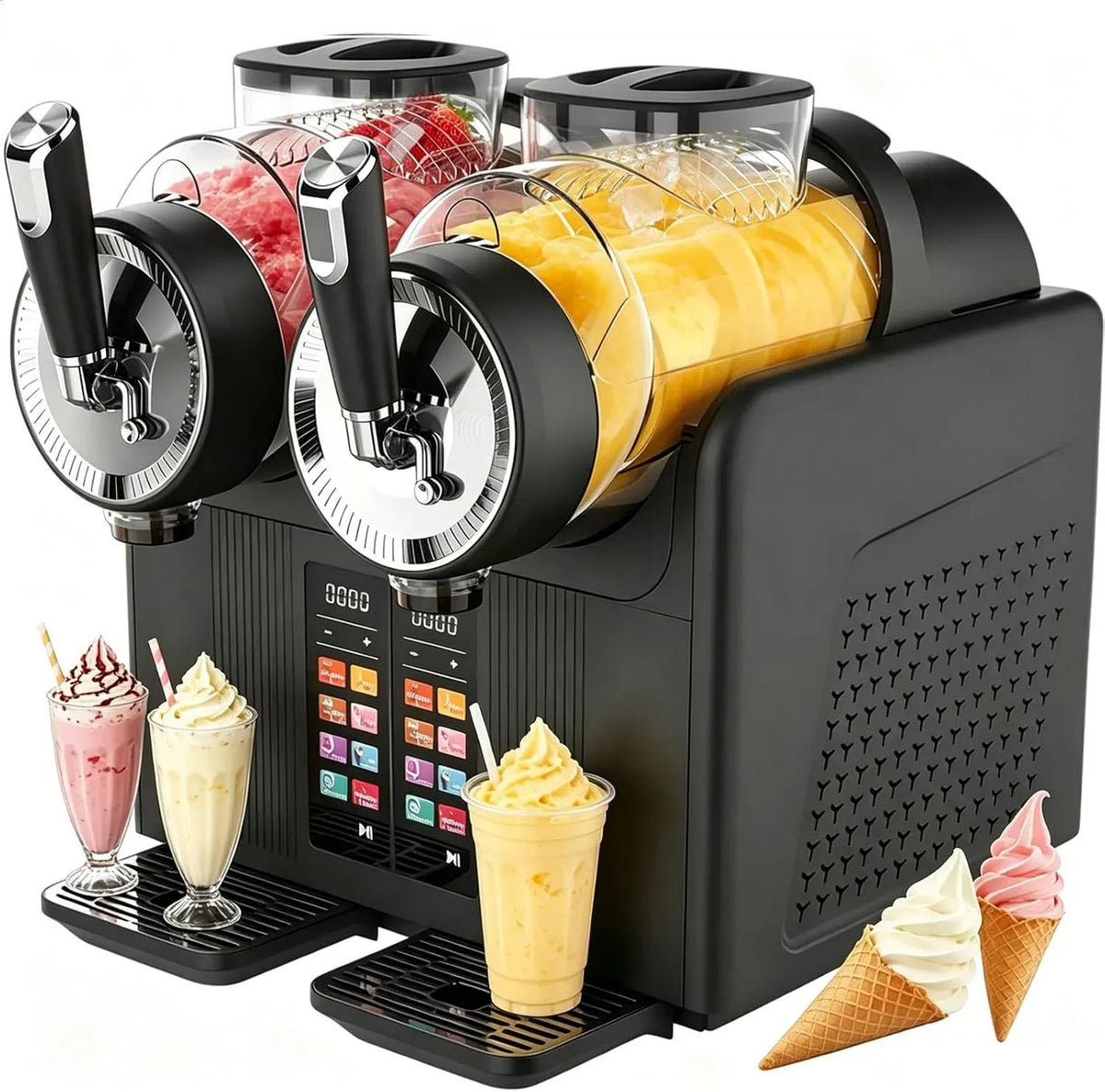 2-in-1 Kaltgetränke Maschine, Slush Maschine, Softeismaschine, Doppelbehälter, Speiseeismaschine, Slush-Eisbereiter, 2 L, 430 W, 6 Programmen