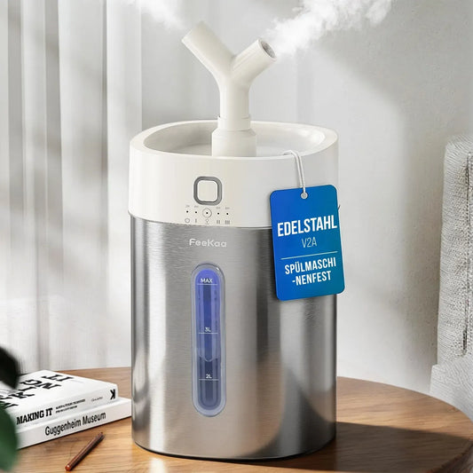 Luftbefeuchter, 4 L, Edelstahl, Weiß, Große, Feekaa Luftbefeuchter Schlafzimmer Große Räume 4L Edelstahl Kaltnebel