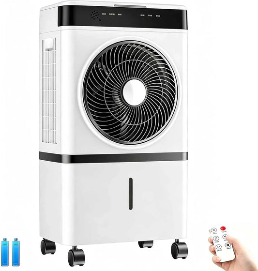 Klimaanlage, 15 L, tragbar, Timer, 3 Geschwindigkeiten, Timer 12 Stunden, Tragbarer Verdunstungsluftkühler mit Fernbedienung, 2 Kühlblöcke für