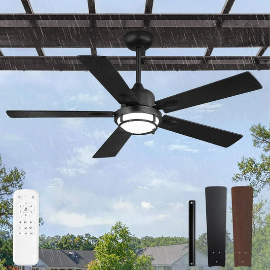 Ventilator, 132cm, Outdoor, IP65, Wohnzimmergestaltung, leise, dimmbare LED Lüfter licht für wohnzimmer, 6 Geschwindigkeiten