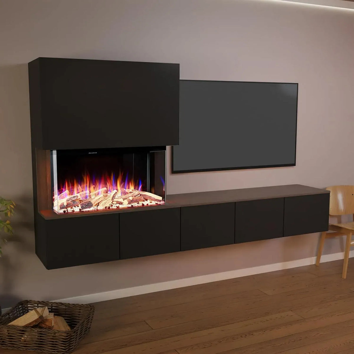 CW5 Heizung, Kamin, elektrischer Kamin, 250x139.5x42.4 cm, 1500 W, Timer, 3D-Optik, Wärmefunktion, Stand- und Wandmontage, Schwarz, GLOW FIRE